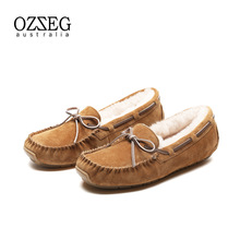 OZZEG2024新款女冬加绒豆豆鞋羊皮毛一体保暖棉鞋防踢防滑孕妇鞋
