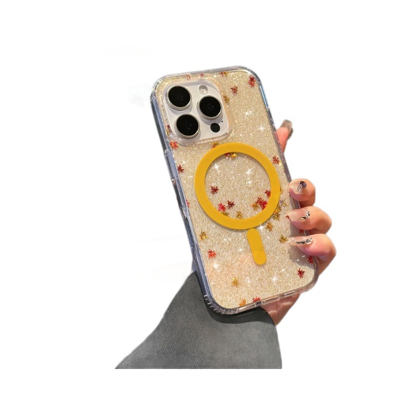 iphone16promax 磁気電話ケース Apple 17 カラフルなグリッター 15 花透明シェル保護カバーに適しています。|undefined