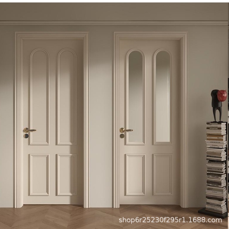 Movan blanco francés de alta gama pintado puerta del dormitorio conjunto completo de puertas de habitación domésticas interiores conjunto completo de puertas de habitación crema al por mayor image 2