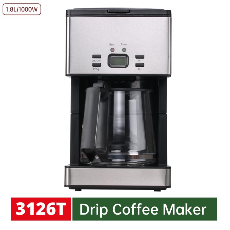 Transfronterizo 1.8L cafetera de goteo pantalla de tiempo operar botón de cafetera de goteo electrodomésticos