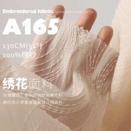 轻薄飘逸三维棉纱线纱刺绣布料婚纱连衣裙童装服装设计师面料A165