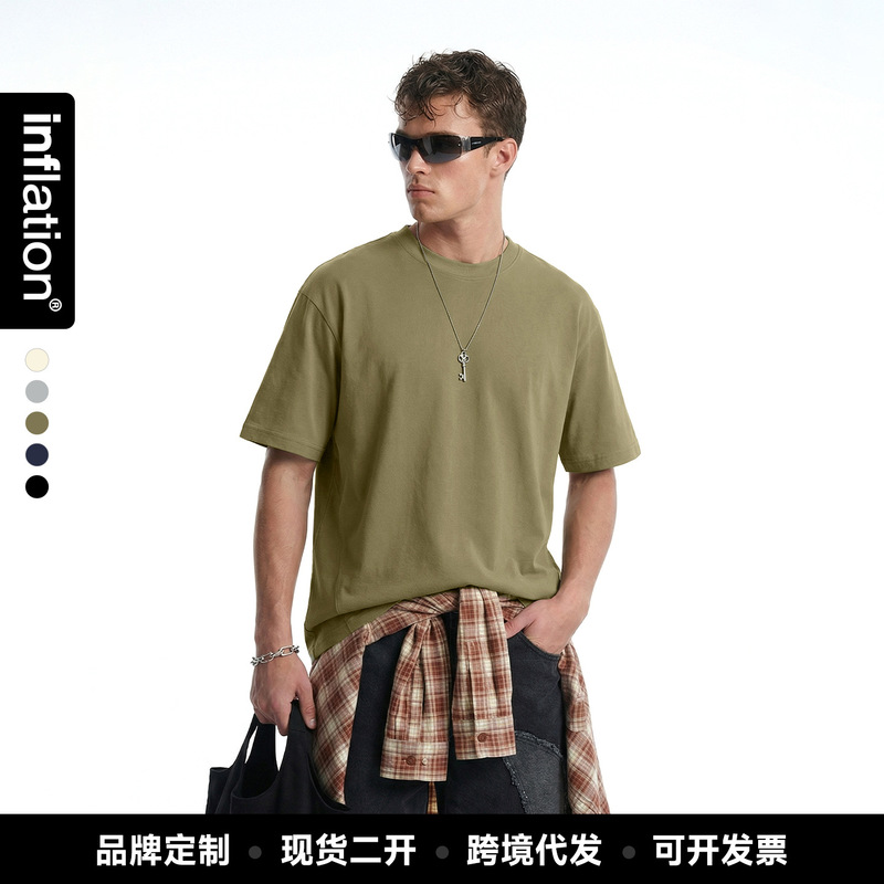 Jie Zhan Men's Clothing | 150g Hydrogen 3D Cut T-Shirt 2026 Spring/Summer New Cross-Border Loose Solid Color Short-Sleeve Top