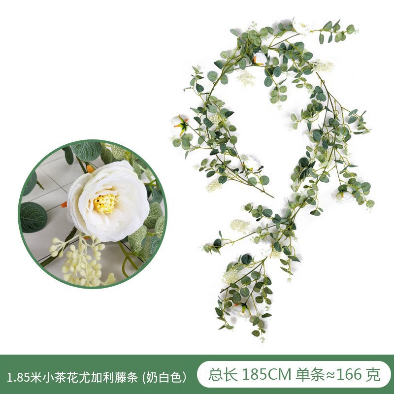 Amazon eucalipto Rose vid boda decoración del hogar artificial peonía Camelia dinero hoja flor artificial vid