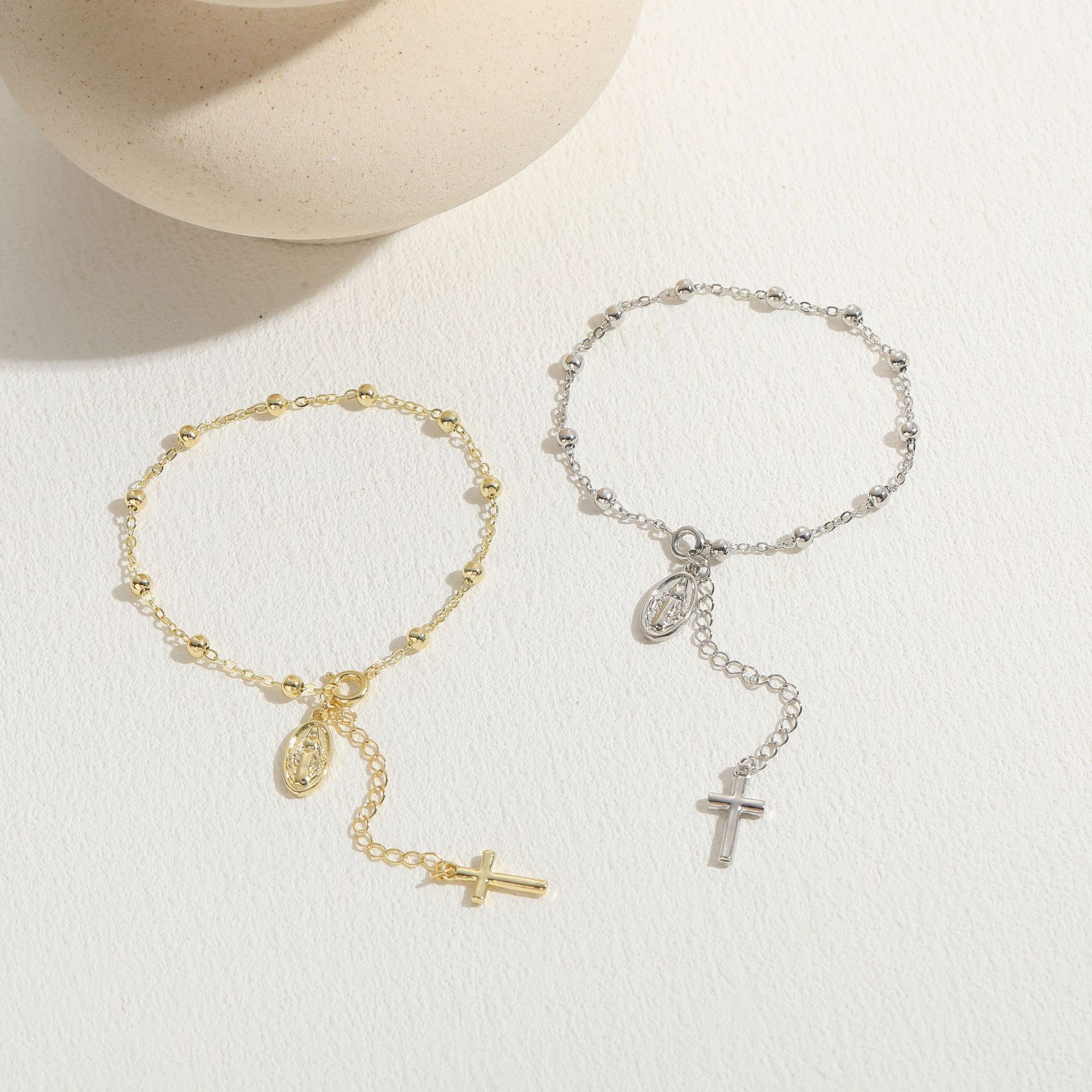 Daily Occasion Copper Material Casual Simple Style Human Cross Copper 14k Gold Plated Bracelets In Bulk