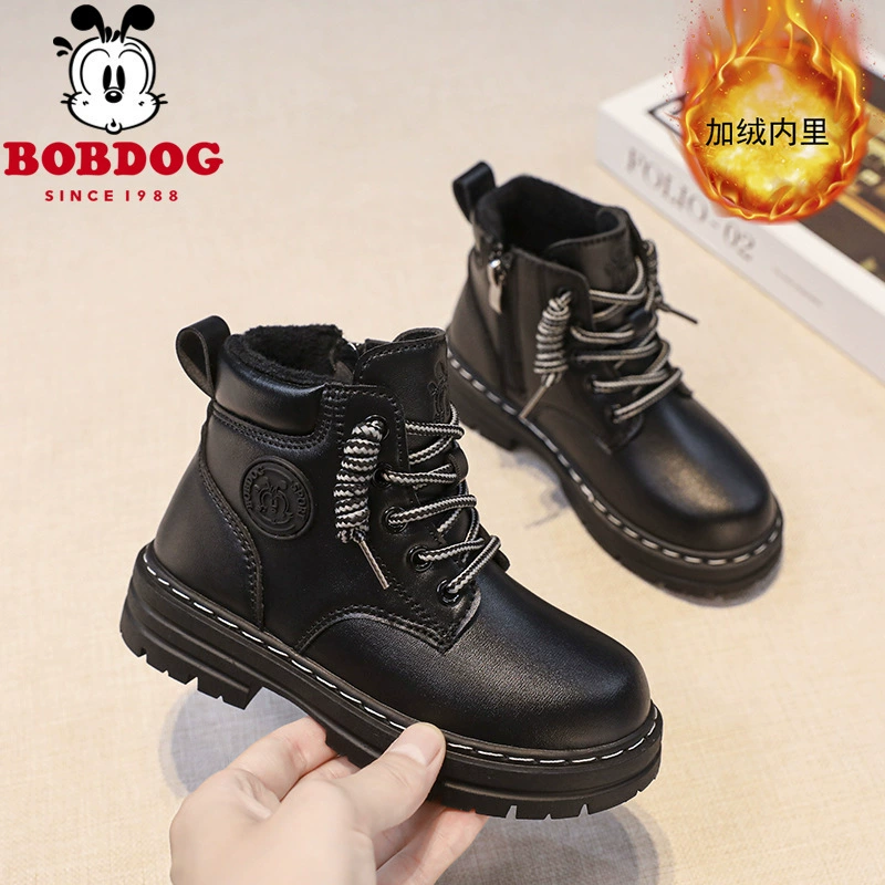 巴布豆 Martens, children's winter warm low boots for boys, shoes