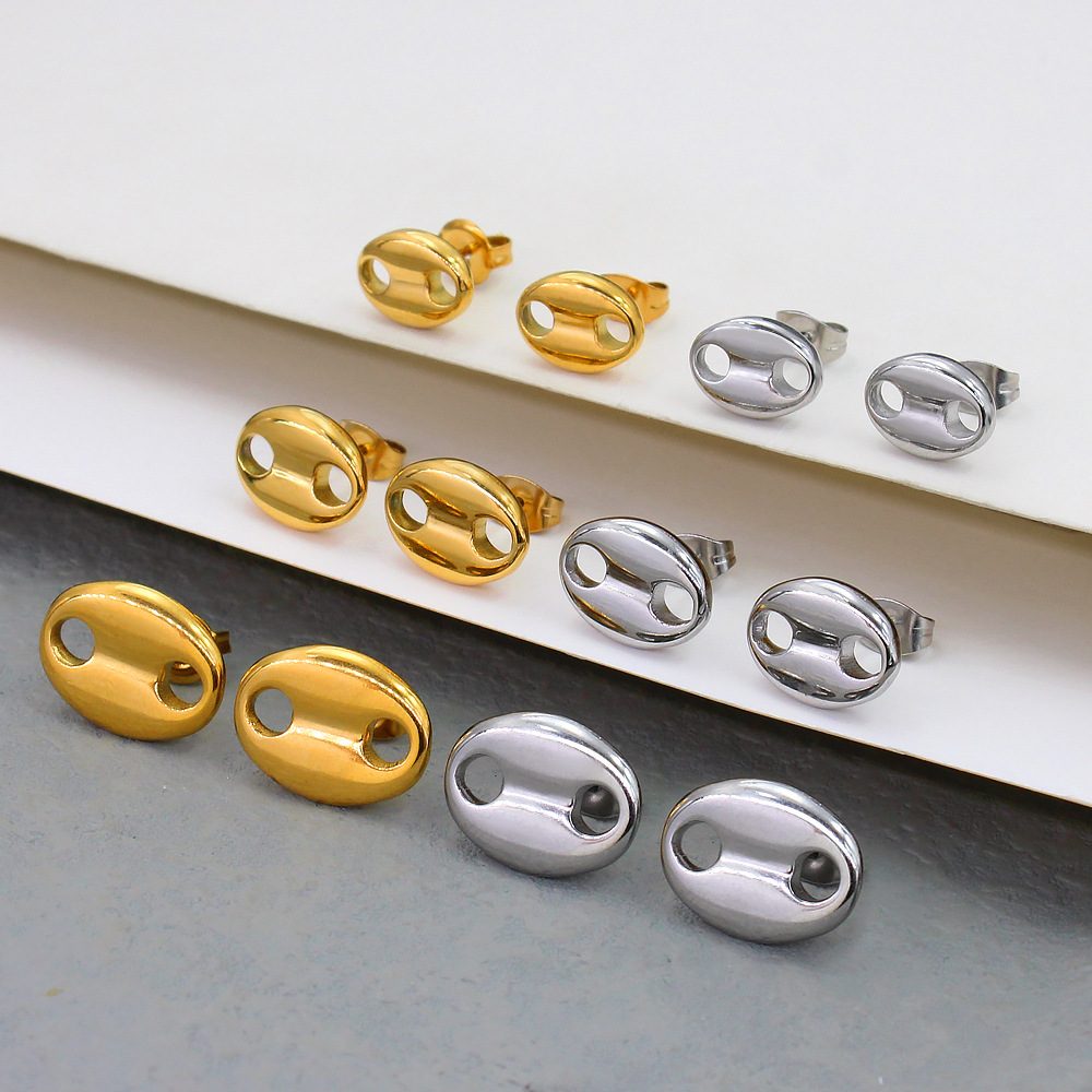 1 Pair Retro Simple Style Geometric 304 Stainless Steel 18K Gold Plated Ear Studs display picture 7