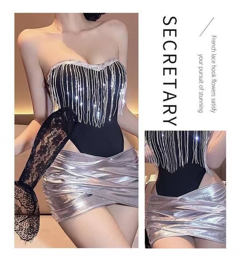 Secretary Roleplay Lingerie Set with Top, Mini Skirt, Bodystocking and Blindfold — detail image 8