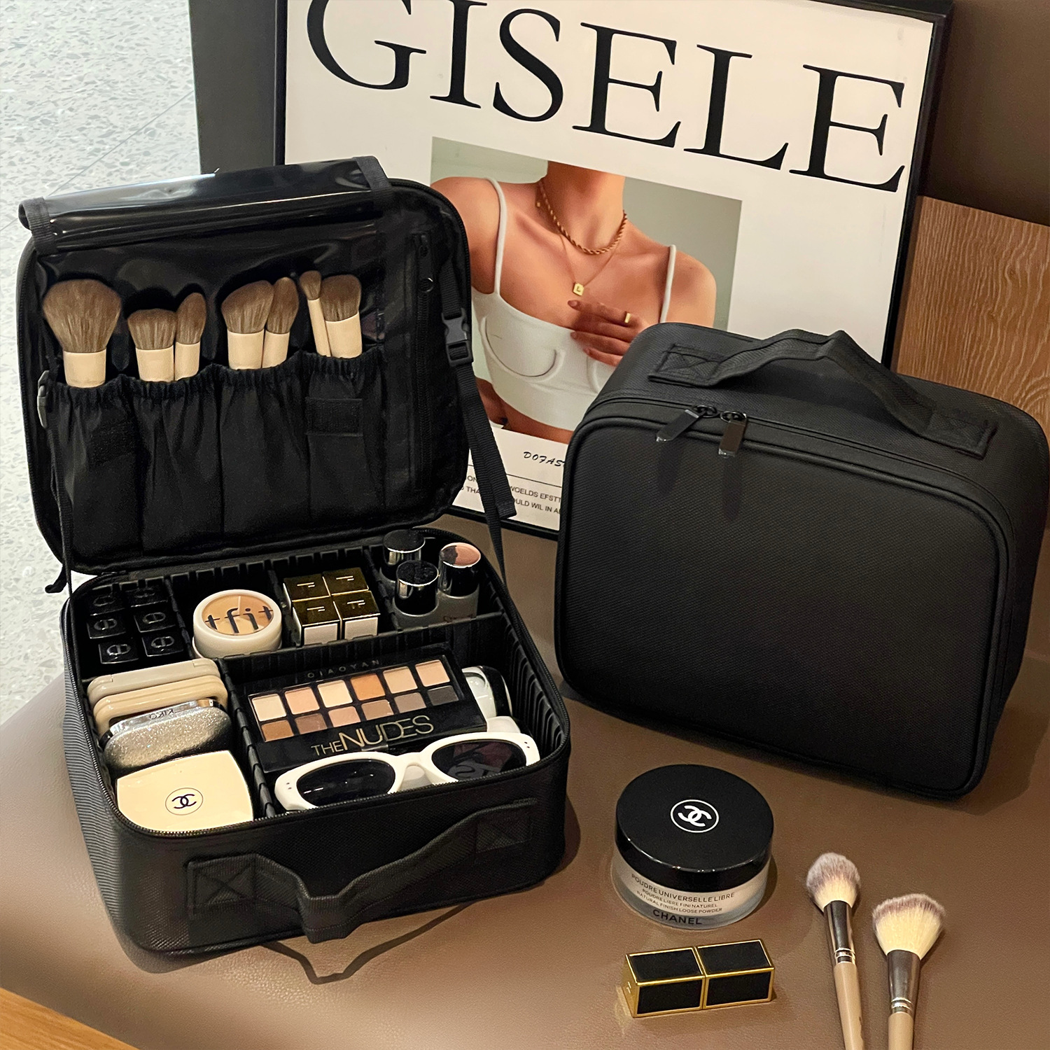 Bolsa de cosméticos de viaje 2025 nuevo modelo de alta calidad de gran capacidad espejo cosmético portátil caja de almacenamiento bolsa de almacenamiento