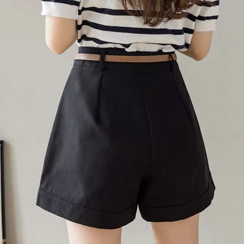 Women's Outerwear Short Pants 2025 Spring Korean Style High-Waist Slimming A-Line Workwear Casual Wide Leg Rolled Hem Short Pants