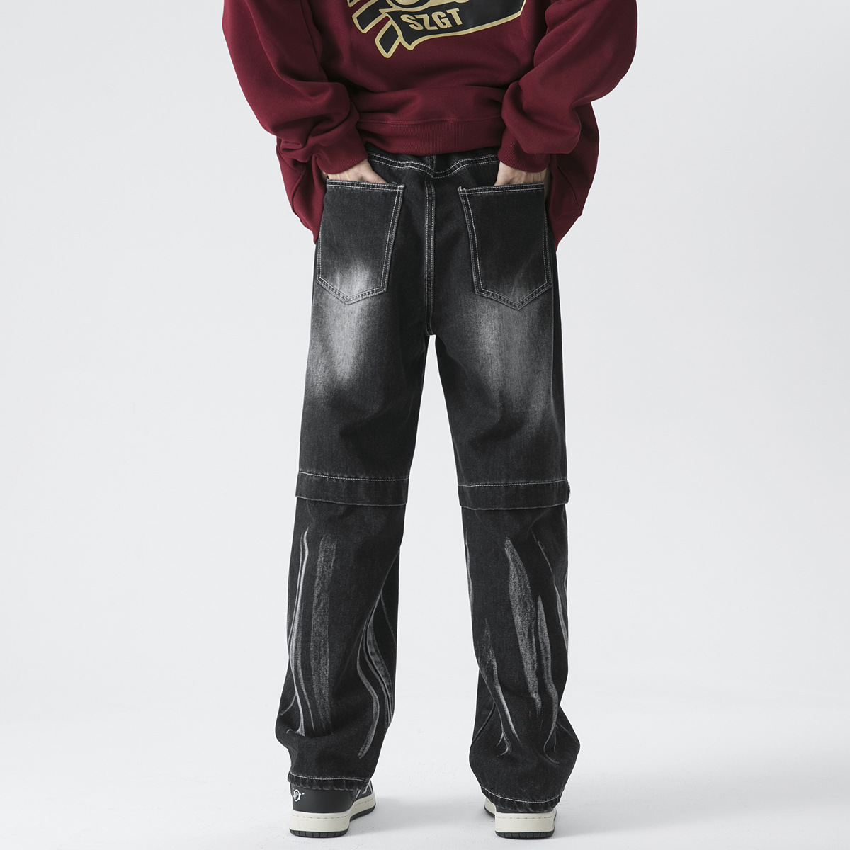 Men's Jeans Patchwork Tie Dye Gradient Loose Straight Leg Pants_voghion.com