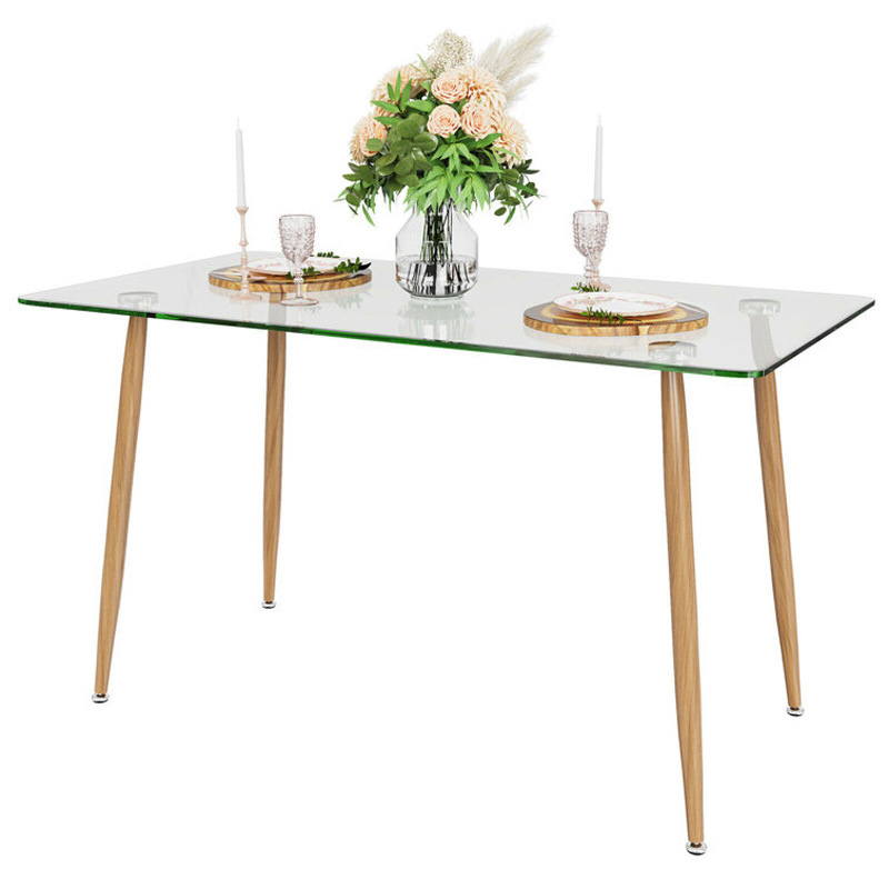 Mesa de comedor de vidrio pequeño tipo de mesa doméstica simple crema viento rectangular mesa de comedor de vidrio templado