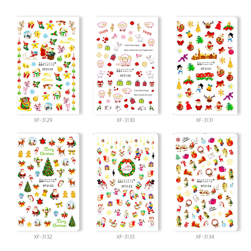 Cruz-frontera Navidad uñas pegatinas traje Santa Claus copo de nieve alelk creativo uñas pegatinas 6 unidades un conjunto