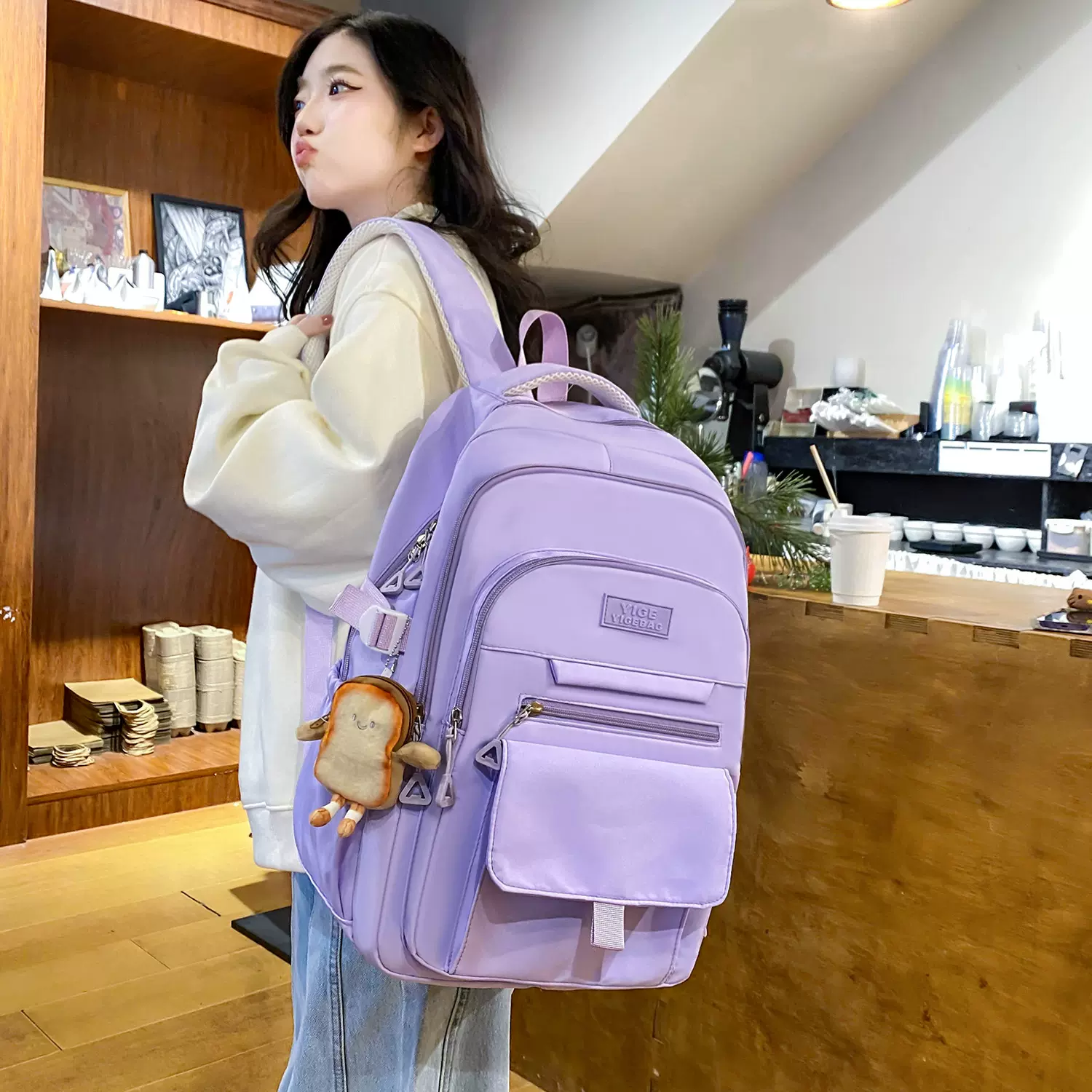 跨境休闲简约中大学生书包女韩版初高中上课背包大容量轻便双肩包