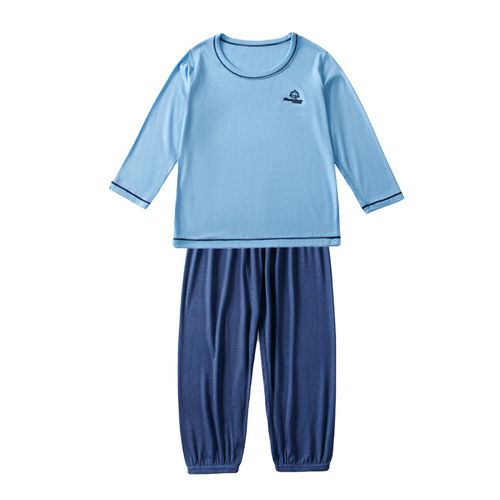 Children's Modal Pajama Set for Boys - Summer Thin Homecoming Suit Air Conditioning Suit Long Sleeve Solid Color Ice Silk Pajamas