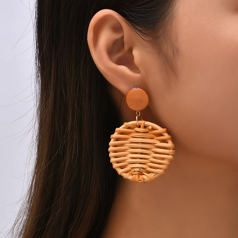 Fashion Bohemian Hand-woven Geometric Rattan Earrings display picture 2