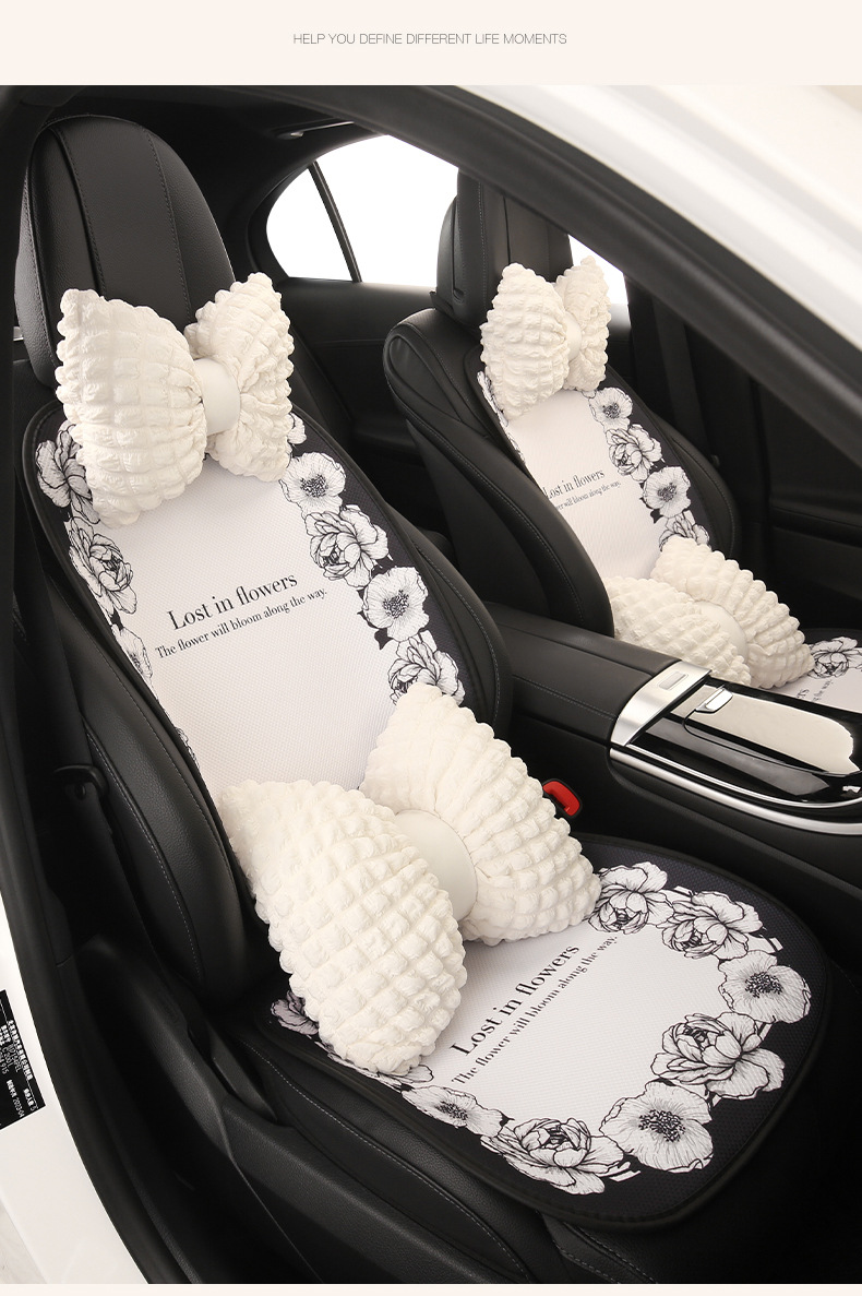 2025 New Camellia Car Seat Cushion Summer Single Piece Light Luxury Seat Cushion Four Seasons Universal Car Seat Cover for Women
