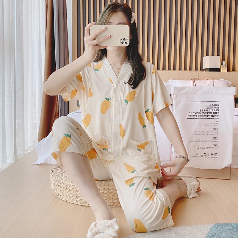 Fruit Series Short-sleeved Cropped Pants for Pregnant Women and Postpartum Breastfeeding Can be Wearing Household Pajamas for suit Fruit Series Short-sleeved Cropped Pants for Pregnant Women and Postpartum Breastfeeding Can be Wearing Household Pajamas for suit