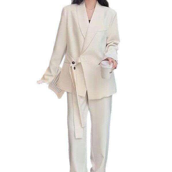 Bộ vest nữ hai mảnh dáng ôm thanh lịch, tay dài, phong cách công sở sang trọng — đen (bộ đồ), Kaki (bộ), Màu trắng nhạt (bộ), hồng (bộ)