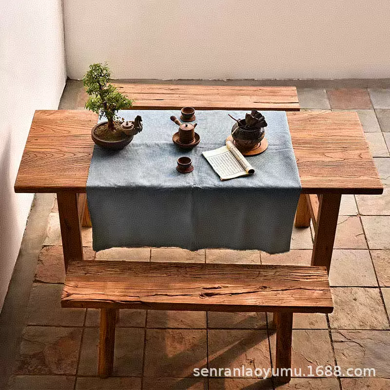 老榆木茶桌禅意功夫茶台中式餐桌实木桌椅组合饭店餐馆简约长条桌
