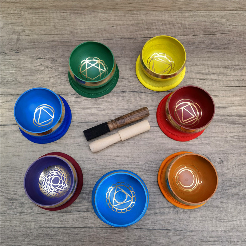 尼泊爾七彩輪彩色缽手工佛音碗瑜伽冥想頌缽彩色碗采耳銅磬佛音碗