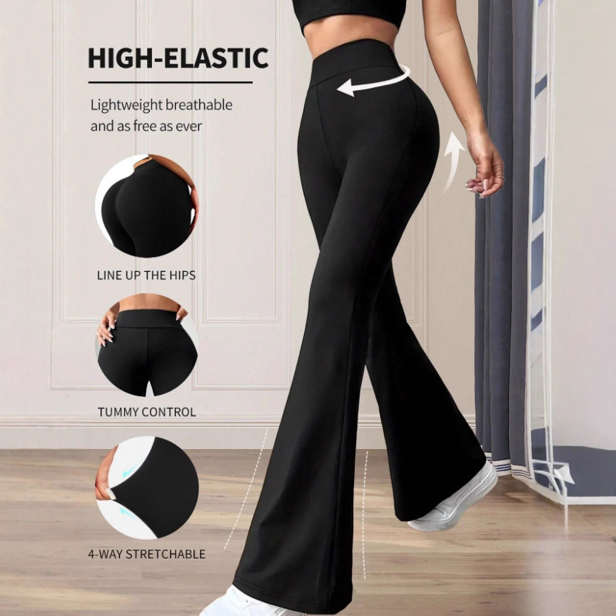 High-Waisted Yoga Pants For Women – Stretchy Flared Leggings, Seamless Workout & Lounge Pants (Black/Grey/Caramel)​_ecoleips.com