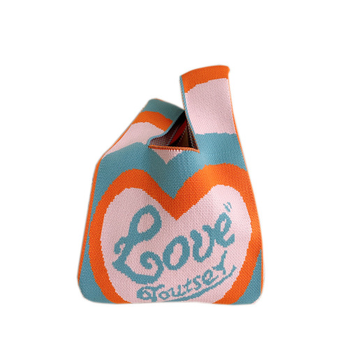 Large Heart-shaped Large Capacity Small Handbag for Women, Knit Hand-held Tote Bag, Outdoors Portable Storage Bag, Korean Style Handbag
