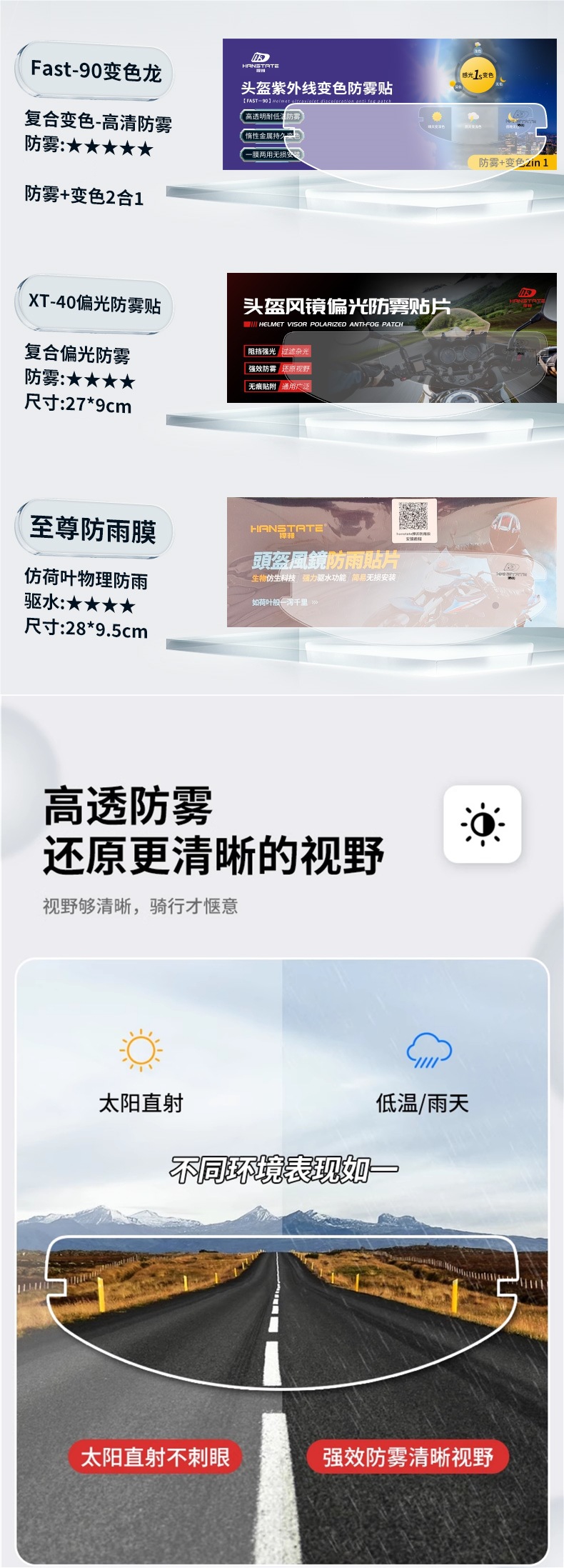 Hanstate Anti-Fog Patch Motorcycle Full-Face Helmet Universal Rain-Proof Film Helmet Lens Anti-Fogging Film