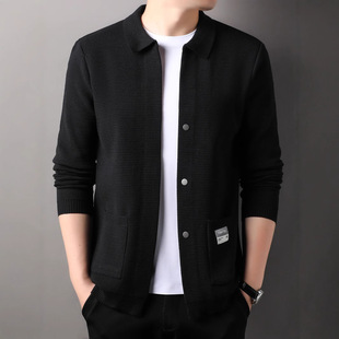 Live Broadcast Same Style Spring and Autumn Men's Knit Cardigan Fashion High-End Jacket Casual Lapel Sweater Pocket Top