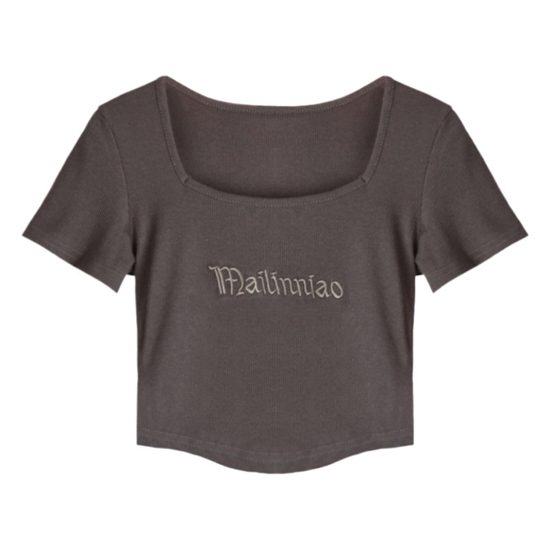 Sudeste de Asia al por mayor de manga corta Camiseta de las mujeres de verano cuello cuadrado camisa de fondo chica caliente SLIM-Fit corto ombligo elegante superior de las mujeres