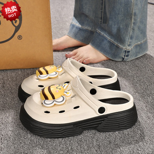 Explosive thick-soled diy hole shoes summer girlish dopamine outwear fashion simple height-raising sandals