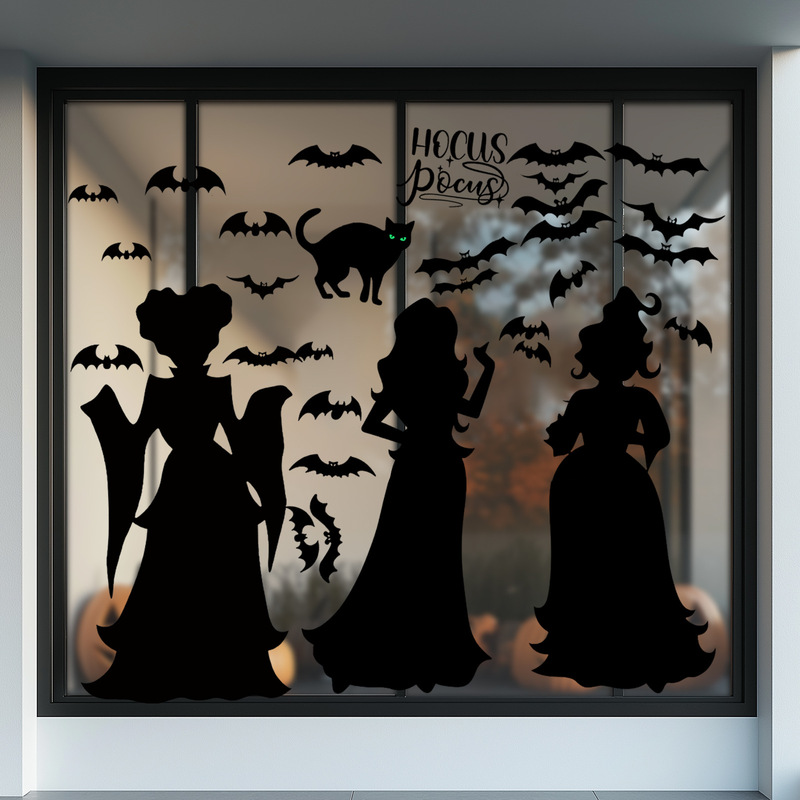 MS-XB125ハロウィーン暗黒系アニメ黒猫コウモリ魔女リビングルームのショーウインドーガラス装飾壁貼り|undefined