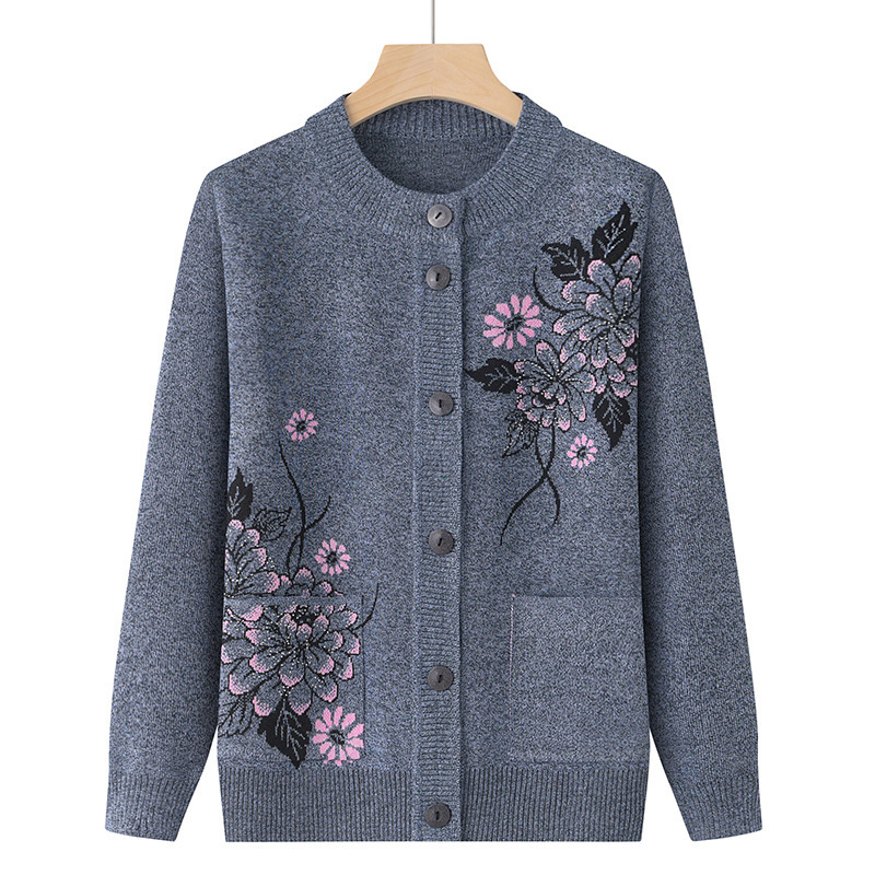 Spring, Autumn, and Winter Clothing for Middle-Aged and Elderly Women, Mom's Round-Neck Sweater, Cardigan, Knitwear, Outerwear, Cross-Border Export to Southeast Asia