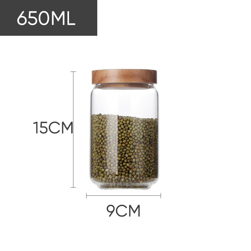 Acacia vidrio de almacenamiento tanque de alimentos granos granos café té vidrio sellado tanque de almacenamiento transparente sellado
