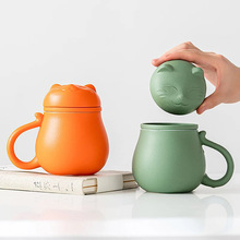 招财猫泡茶马克杯陶瓷杯过滤三件套带盖办公茶杯商务伴手礼LOGO