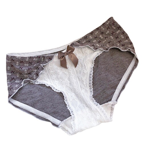 No-stitch waist pure cotton jacquard girl lace underwear ladies 100 cotton crotch Japanese cute triangle pants large size 