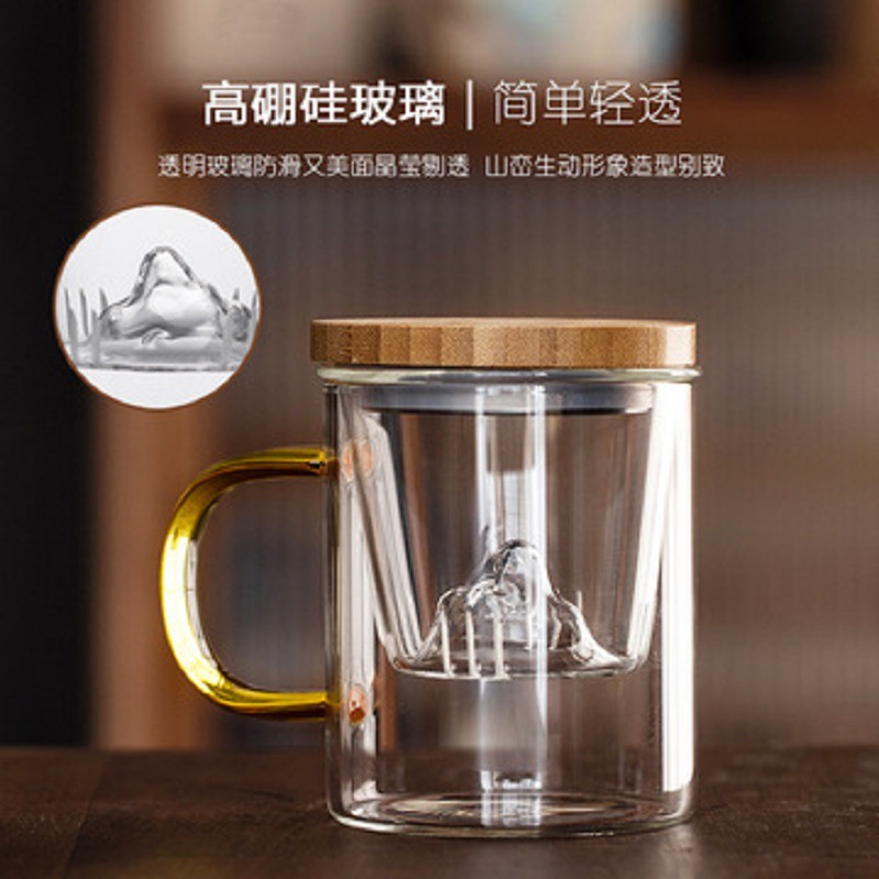 Fábrica en stock venta al por mayor de tres piezas conjunto taza filtro Oficina creativa taza de té cubierta de bambú Guanshan taza de té taza de agua