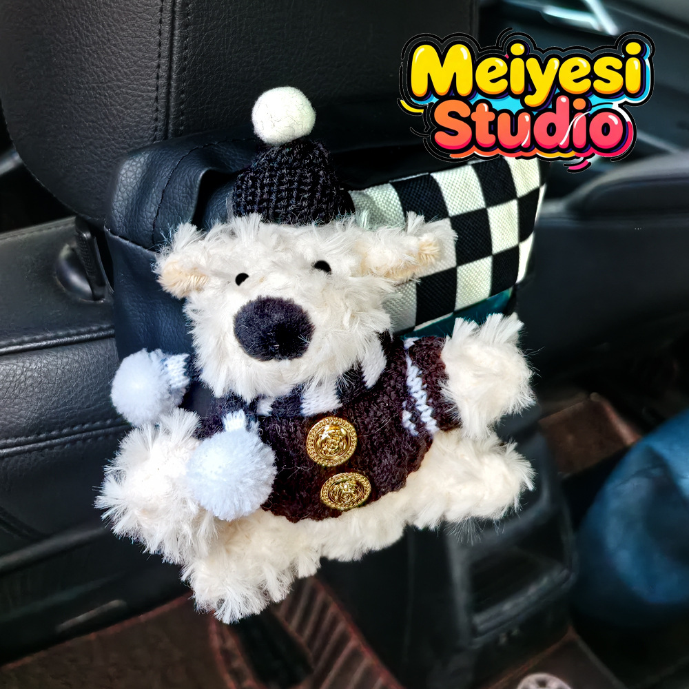 Cute West Highland car toallas bolsa de papel caja de toallas montada en el automóvil colgante caja de extracción muñeca adornos del automóvil regalo de automóvil