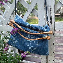 新中式复古斜挎棉麻国风竹藤手提女包文艺百搭古风印花包单肩包