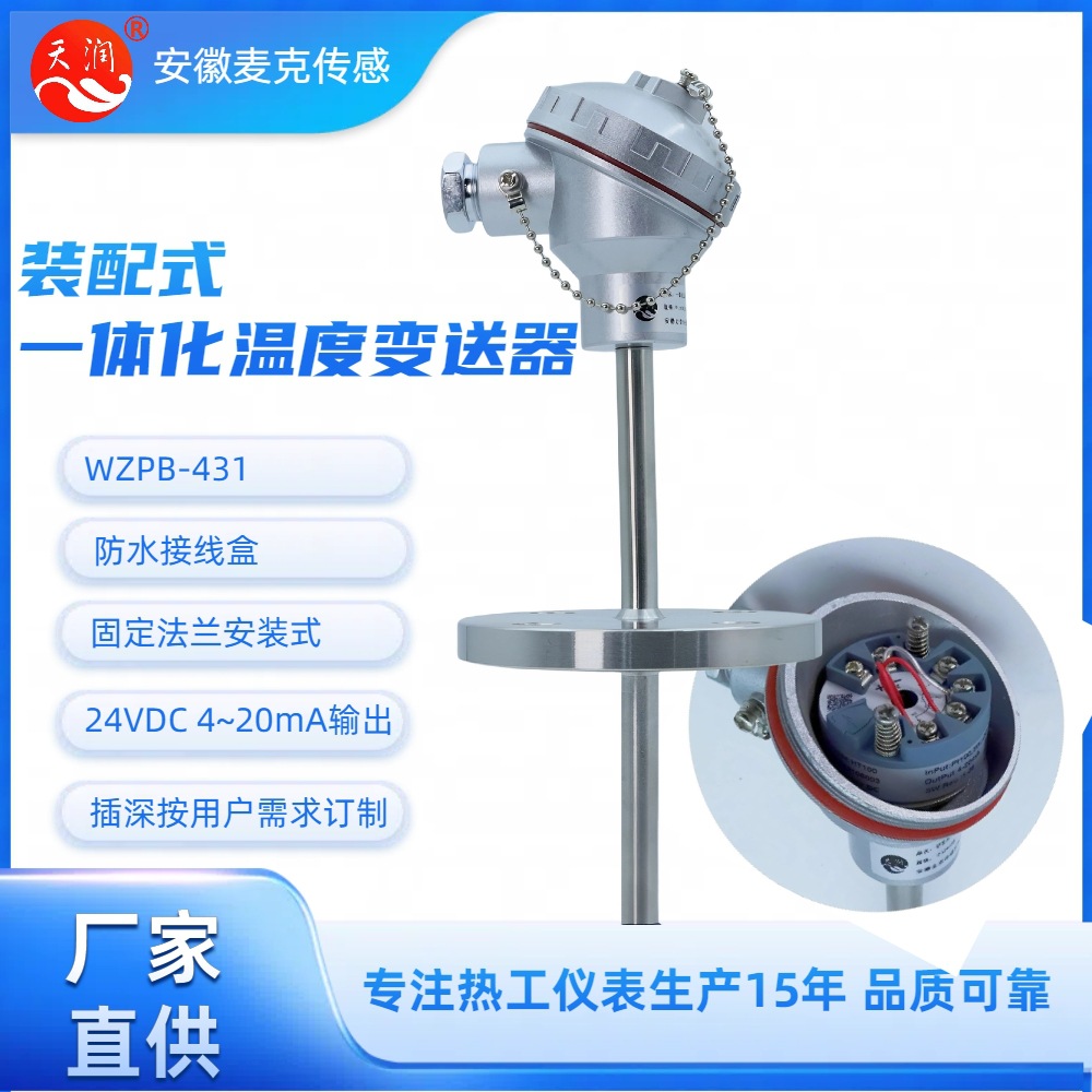机电一体化本安防爆铂电阻 一体化温度传感器 WZPB-431   4~20mA