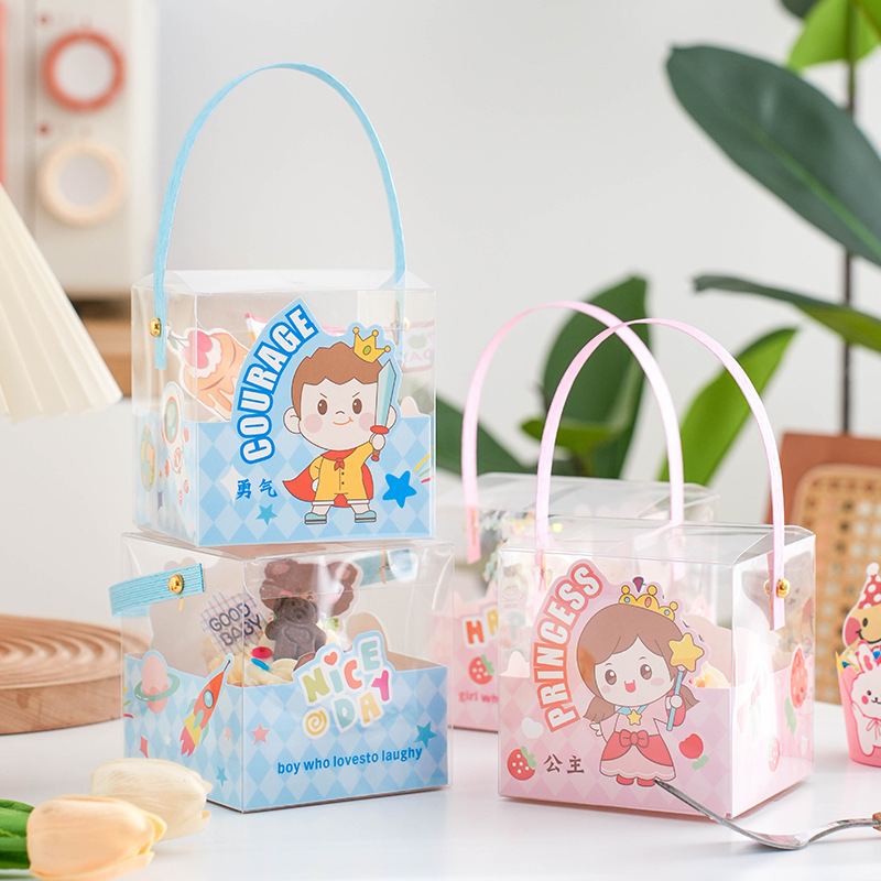Caja de embalaje de cupcake para niños, caja de embalaje de cupcake transparente, 1 caja de dibujos animados de dulces, galletas