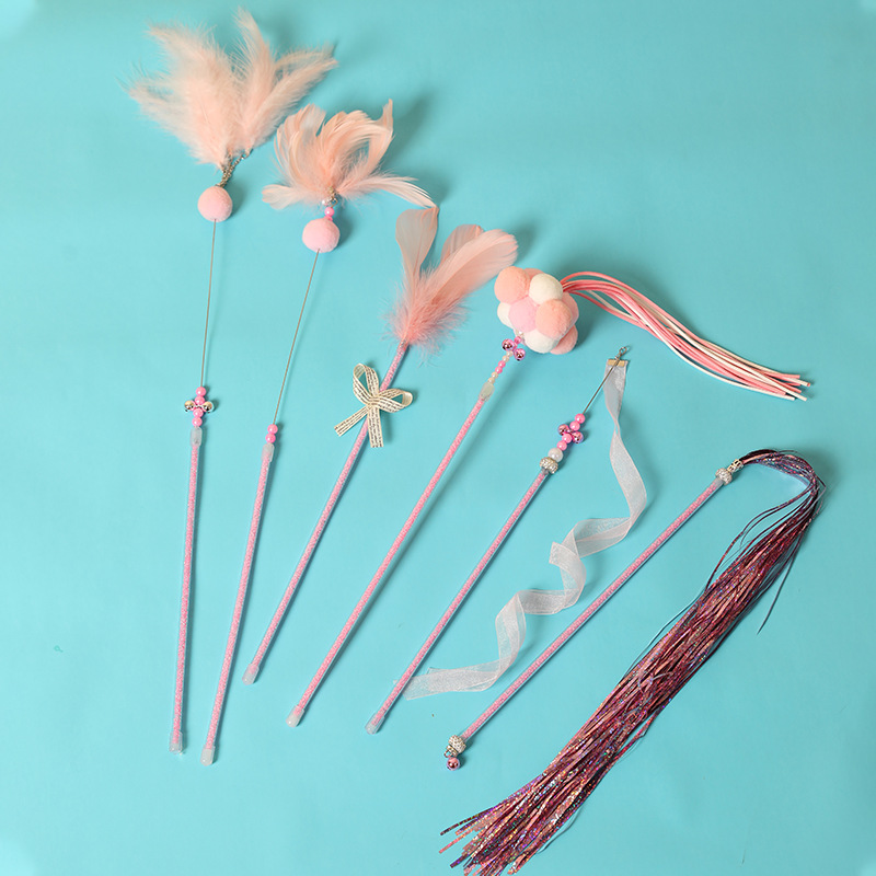 Pet gato juguete lechón pluma de alambre de acero divertido gato palo varilla larga de mano gato auto-Hola aliviar congestionado suministros para mascotas