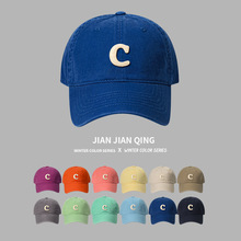 克莱因蓝色C字母帽子韩版潮软顶鸭舌帽秋冬百搭棒球帽时尚