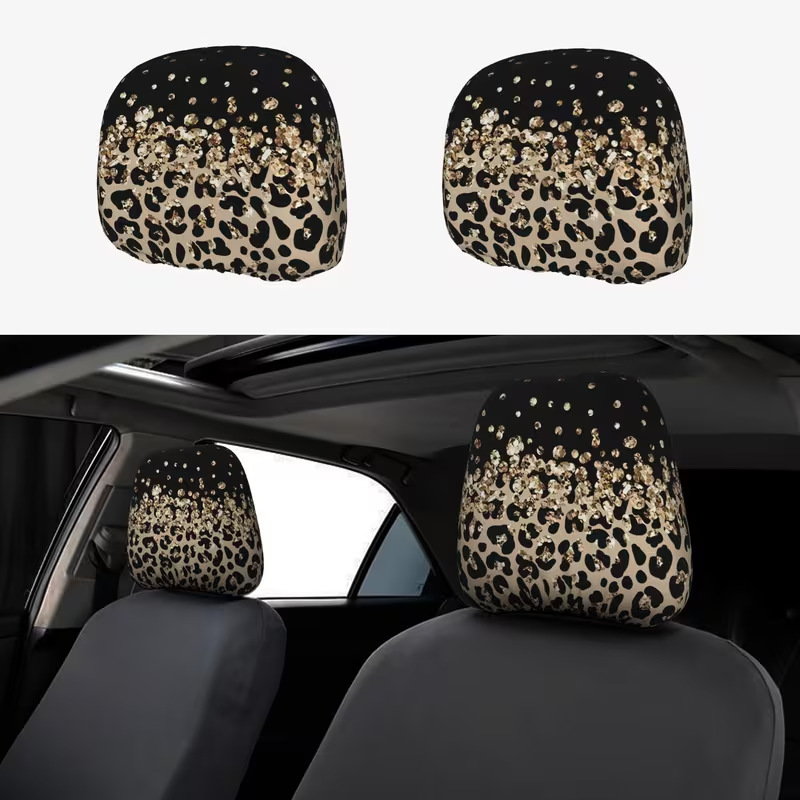 Temu Leopard Print Series Printed Pattern Car Headrest Protector Cover Fashionable Car Interior Decoration Car Pillow Cover