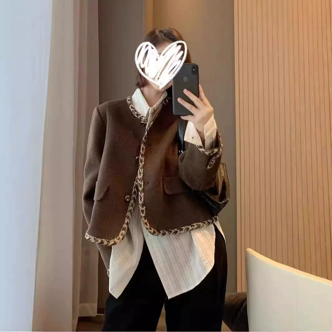 Осень и зима 2024 новые двухсторонние шерстяные пальто женские корейские маленькие маленькие ароматные короткие шерстяные пальто