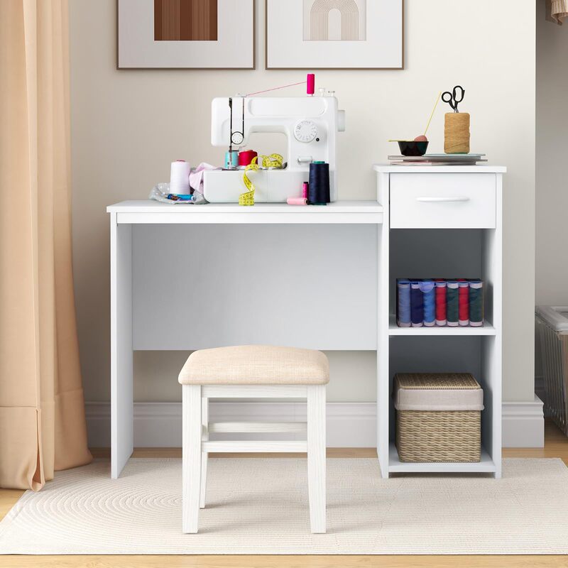 Computer desk with storage function, equipped with printer shelf and drawers, suitable for home office Computer desk with storage function, equipped with printer shelf and drawers, suitable for home office