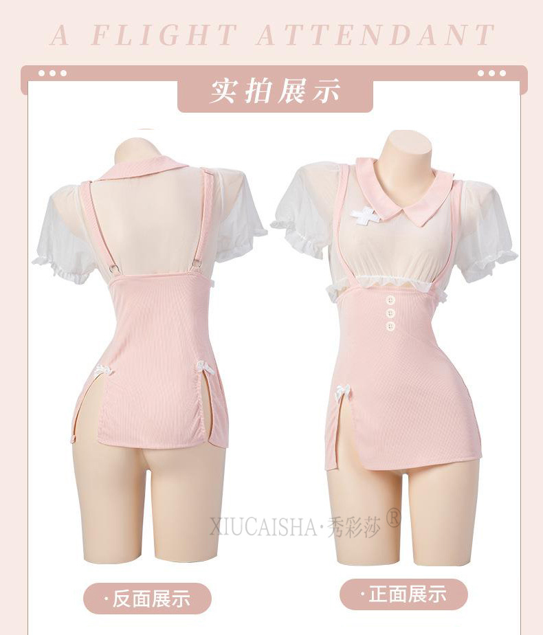 Xiuaisha Nurse Roleplay Lingerie Set with Sheer Gauze Slit Skirt and Open Shirt — detail image 17