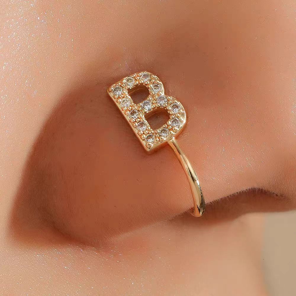 26 Letter Initial Micro-Set CZ Nose Clip Fake Nose Ring No-Pierce Nose Jewelry Fashion Accessory detail image 8