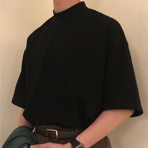 Autumn Style Standard Urban Landscape Five-Button Collar T-Shirt Japanese Youth Fashion Popular Men's INS Fashion Trend Brand Pure Color