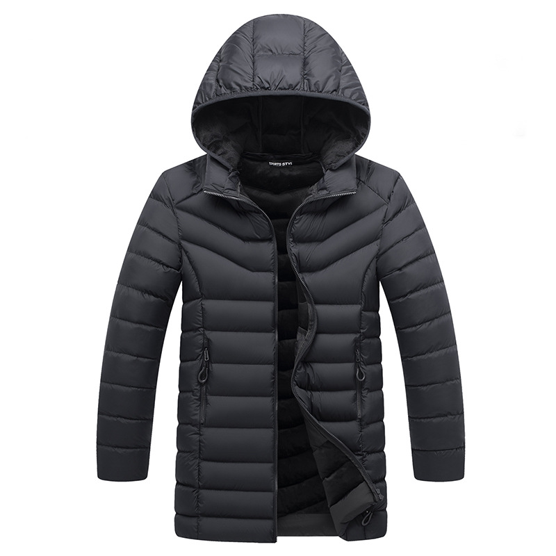 Chaqueta acolchada de algodón Amazon transfronteriza para hombre 2021 chaqueta acolchada de algodón con capucha para hombre chaqueta de hombre forrada de lana de longitud media chaqueta acolchada de algodón cálido