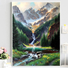 厂家直销外贸跨境十字绣风景高山流水 新款简约客厅玄关手工刺绣